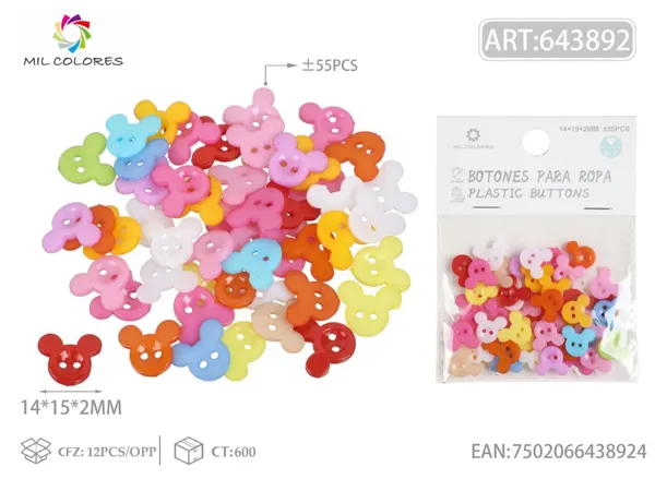 Botón #3 cabeza de Mickey 14*15*2mm colores surtidos ±55pcs