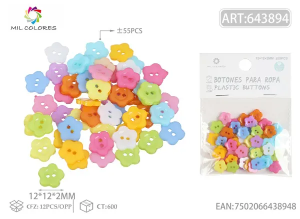Botón #6 flor 12*12*2mm colores surtidos ±55pcs