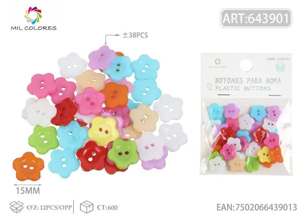 Botón #26 flor de ciruelo 1.5cm ±38pcs colores surtidos