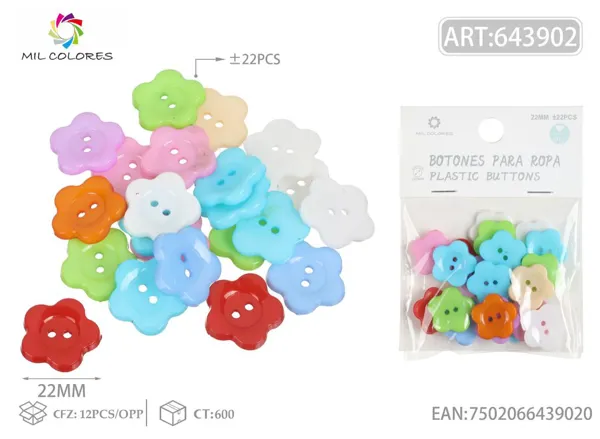 Botón #36 flor de ciruelo 2.2cm ±22pcs colores surtidos