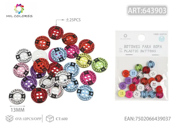 Botón #325 1.5cm ±25pcs colores surtidos