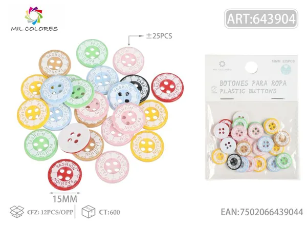 Botón #305 1.5cm ±25pcs colores surtidos