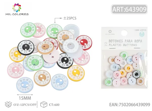 Botón #313 1.5cm ±25pcs colores surtidos
