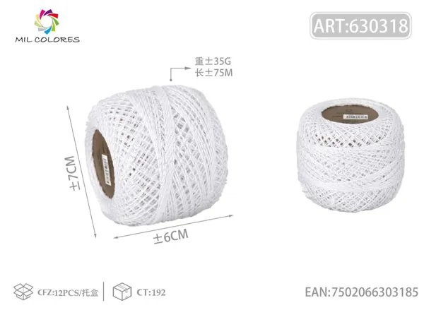 Hilo de algodón mercerizado #6 con hilo plateado 35g blanco 75m