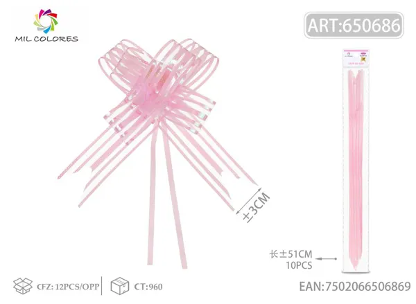 Tirador de cinta de 5 hilos 3*51cm 10pc rosa claro