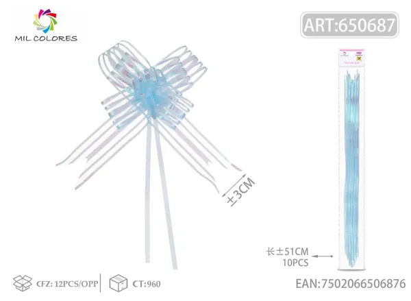 Tirador de cinta de 5 hilos 3*51cm 10pc azul de lago