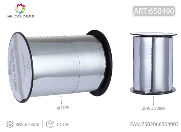 Cinta de tirador adhesivo 1cm*250 yardas (230m) 02 plata