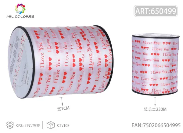 Cinta de tirador con estampado de amor 1cm*250 yardas (230m) blanco