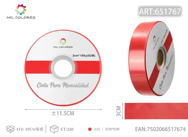 Cinta de PP liso de color 3cm*100 yardas rojo