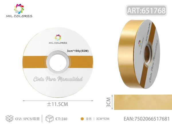Cinta de PP liso de color 3cm*100 yardas dorado