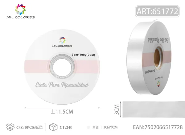 Cinta de PP lisa 3cm*100y blanca