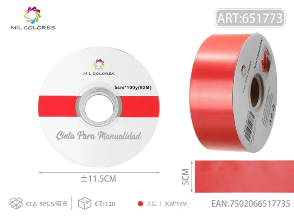 Cinta de PP lisa 5cm*100y rojo
