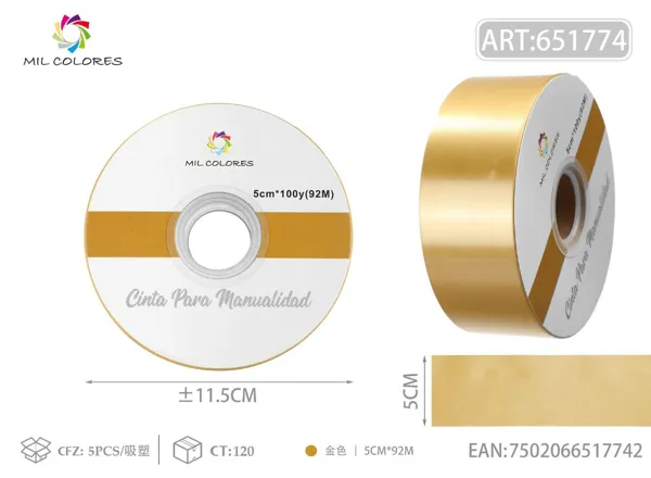 Cinta de PP lisa 5cm*100y dorada