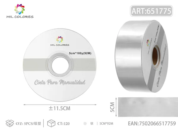 Cinta de PP lisa 5cm*100y plateada