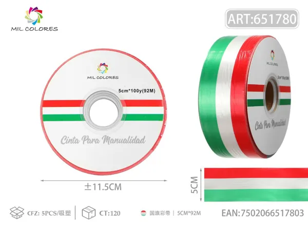 Cinta de PP lisa con diseño de bandera mexicana 5cm*100y