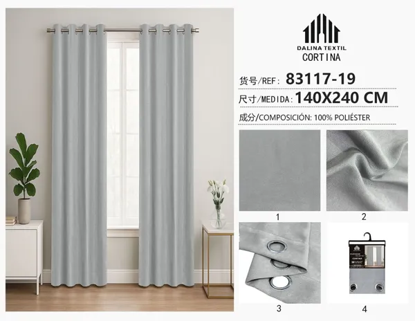 CORTINA DOBLE JACQUARD GRIS CLARO 140X240CM