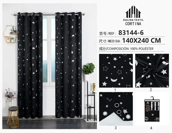 CORTINA ESTAMPADO FOIL NEGRO 140X240CM