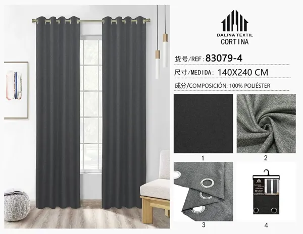 CORTINA JACQUARD GRIS OSCURO 140X240CM