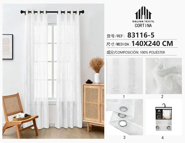 CORTINA DE GASA RAYAS PLATEADO 140X240CM