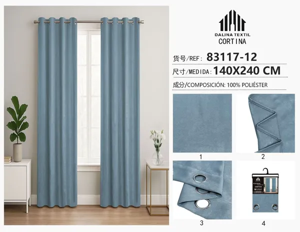 CORTINA DOBLE JACQUARD AZUL 140X240CM