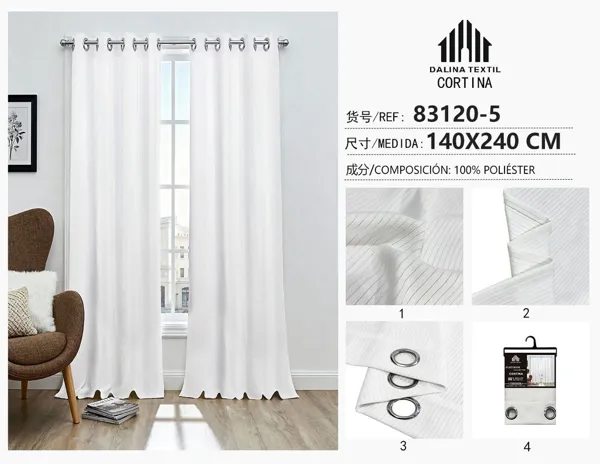 CORTINA CHENILLA RAYAS BLANCO 140X240CM