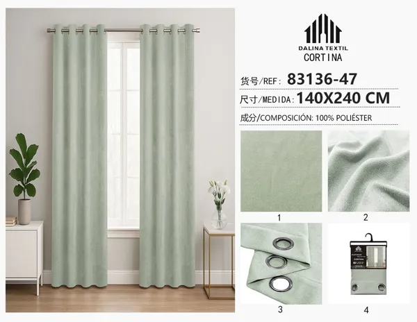 CORTINA DOBLE CHENILLA VERDE CLARO 140X240CM