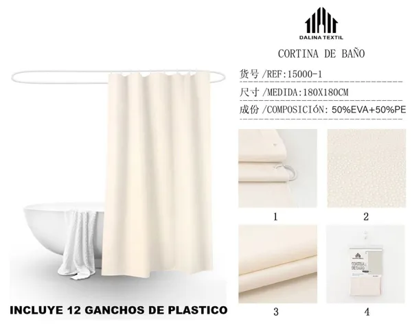 CORTINA DE BANO PLASTICO BEIGE 180X180CM