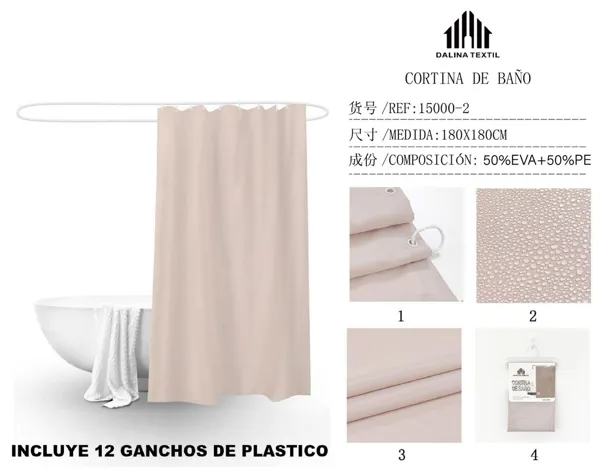 CORTINA DE BANO PLASTICO GRIS ARENA 180180CM