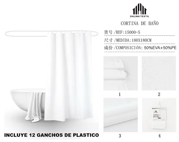CORTINA DE BANO PLASTICO BLANCO 180X180CM