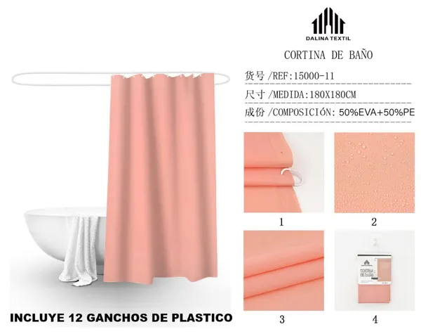 CORTINA DE BANO PLASTICO NARANJA 180X180CM