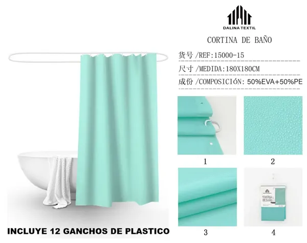 CORTINA DE BANO PLASTICO AZUL 180X180CM