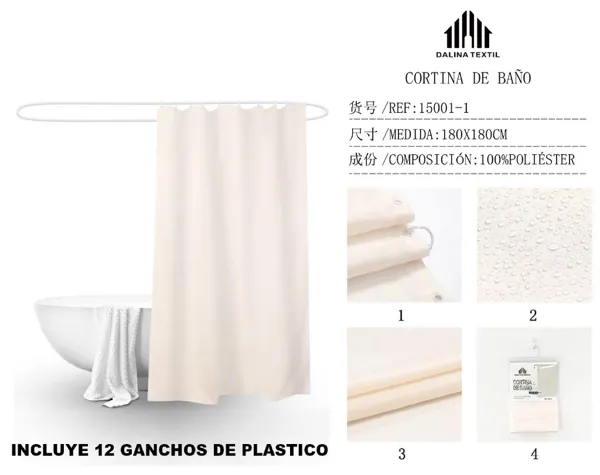 CORTINA DE BANO TELA LISA BEIGE 180X180CM