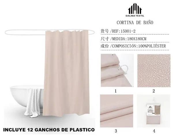 CORTINA DE BANO TELA LISA GRIS ARENA 180X180CM