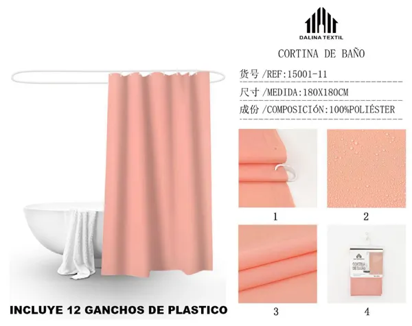 CORTINA DE BANO TELA LISA NARANJA 180X180CM