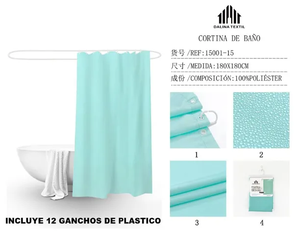 CORTINA DE BANO TELA LISA AZUL 180X180CM