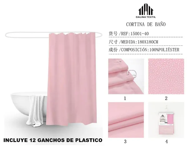 CORTINA DE BANO TELA LISA ROSA 180X180CM