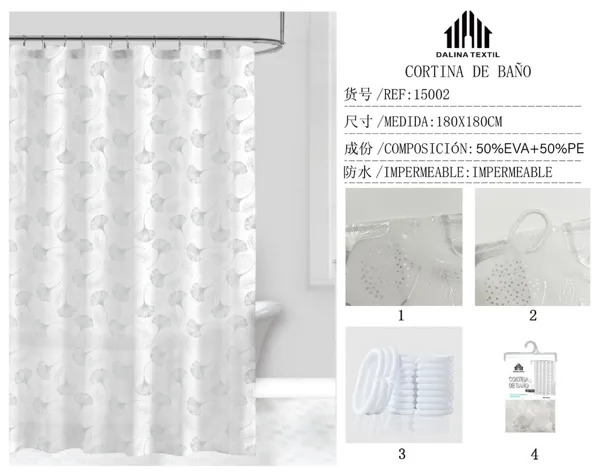 CORTINA DE BANO PLASTICO ESTAMPADO 180X180CM