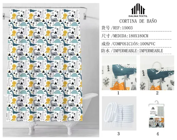 CORTINA DE BANO PLASTICO ESTAMPADO 180X180CM
