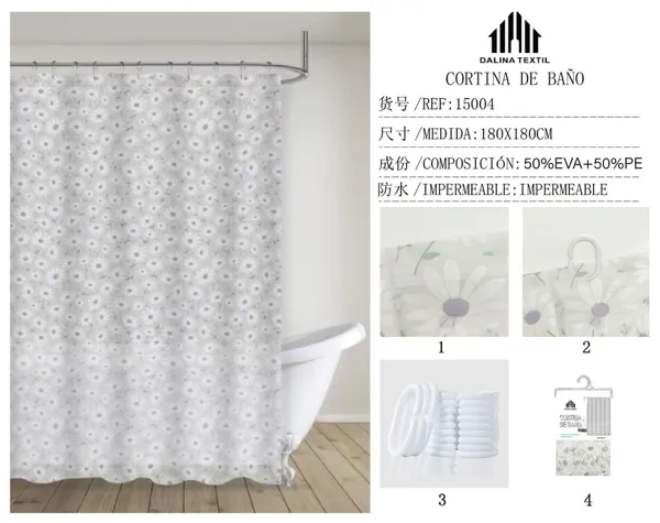 CORTINA DE BANO PLASTICO ESTAMPADO 180X180CM