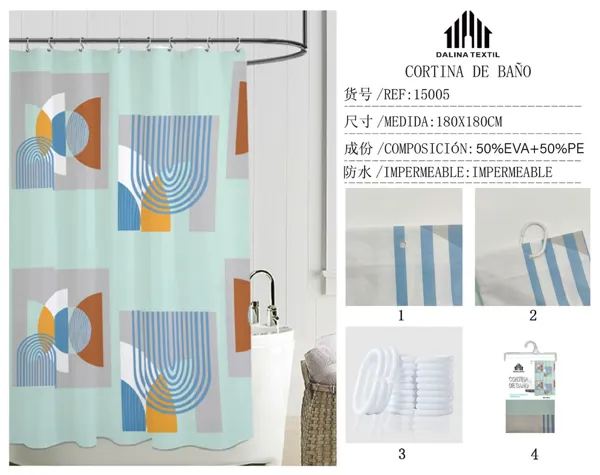 CORTINA DE BANO PLASTICO ESTAMPADO 180X180CM