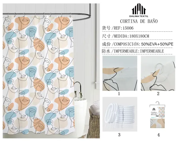 CORTINA DE BANO PLASTICO ESTAMPADO 180X180CM