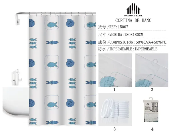 CORTINA DE BANO PLASTICO ESTAMPADO 180X180CM