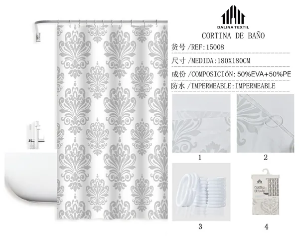 CORTINA DE BANO PLASTICO ESTAMPADO 180X180CM