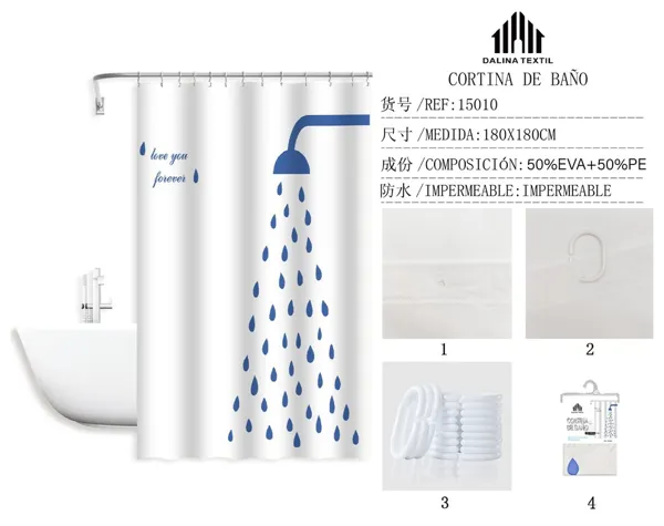 CORTINA DE BANO PLASTICO ESTAMPADO 180X180CM