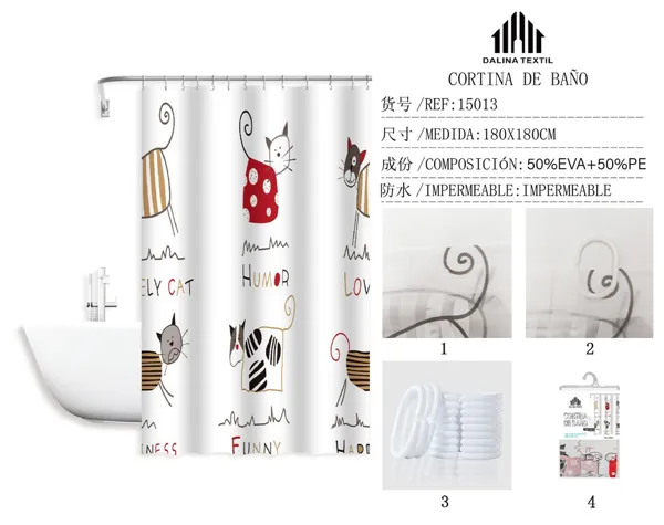CORTINA DE BANO PLASTICO ESTAMPADO 180X180CM