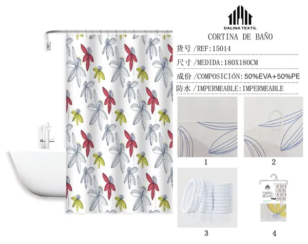 CORTINA DE BANO PLASTICO ESTAMPADO 180X180CM