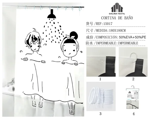 CORTINA DE BANO PLASTICO ESTAMPADO 180X180CM