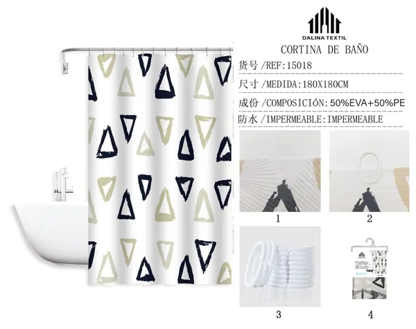 CORTINA DE BANO PLASTICO ESTAMPADO 180X180CM