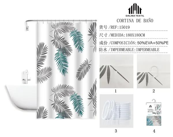 CORTINA DE BANO PLASTICO ESTAMPADO 180X180CM