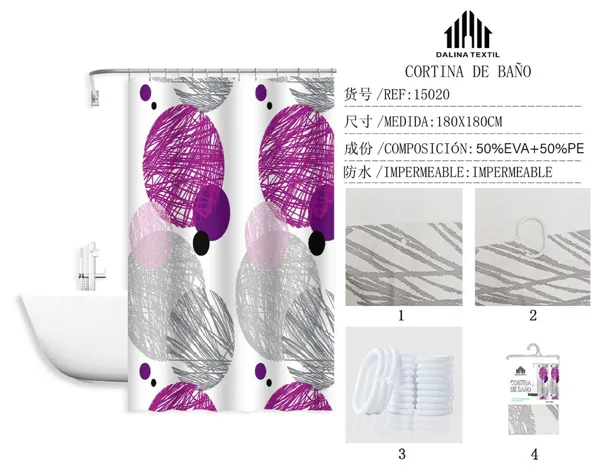 CORTINA DE BANO PLASTICO ESTAMPADO 180X180CM